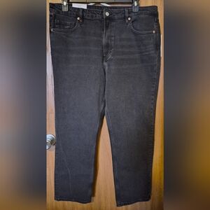 H&M Black Jeans Slim Straight Regular Fit High Waist Ankle Women's Size 16 NEW